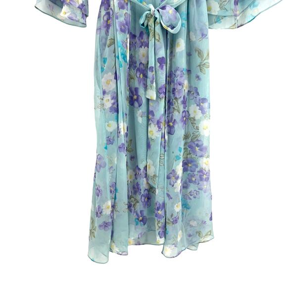 VTG Valentino Intimo Blue Floral Lingerie Gown Matching Robe 2 PC Set Petite NEW - Picture 3 of 16